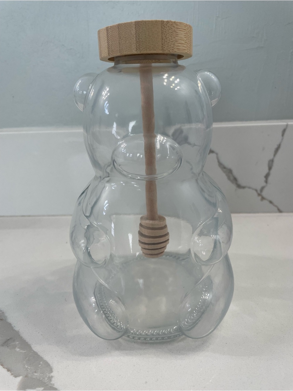 Bear Shaped Clear Glass Honey Pot Dispenser
